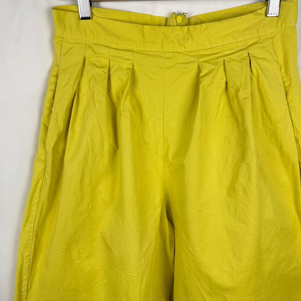 Corey Lynn Calter Yellow Ultra Wide Leg Pleated Cotton Pants Medium Colorful - Picture 4 of 11
